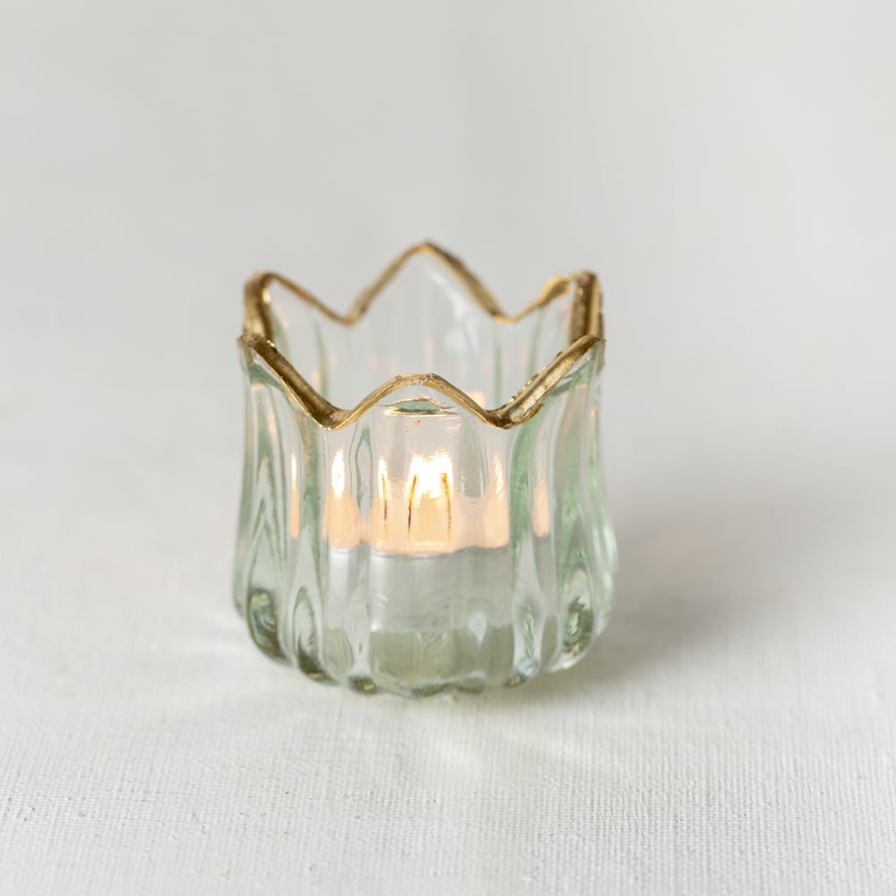 Gold Rim Glass Tealight Holder