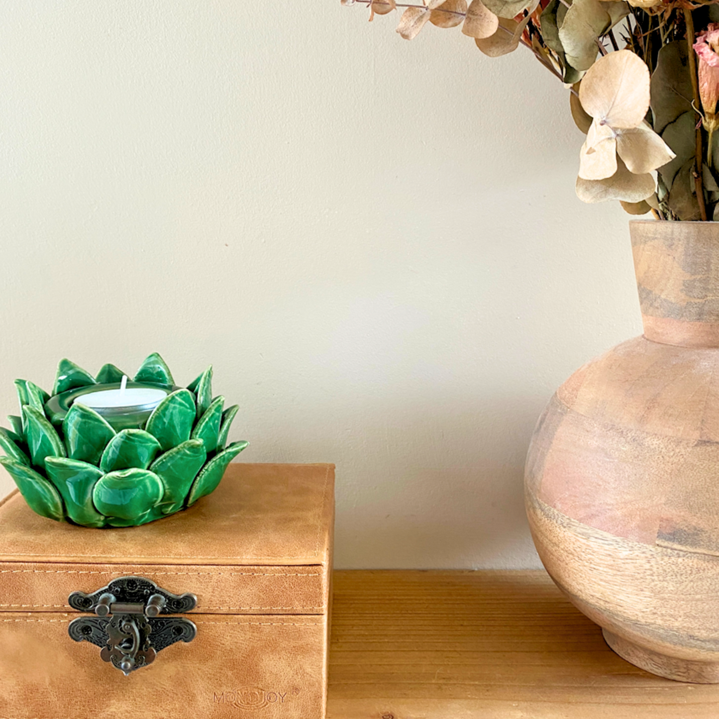Green Ceramic Candle Holder Artichoke Design