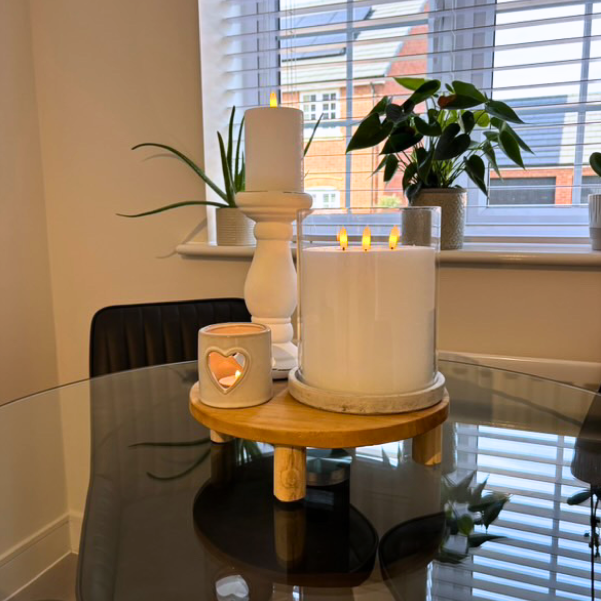 Rustic Glass Hurricane Candle Holder – Stone Lantern (21cm Tall)