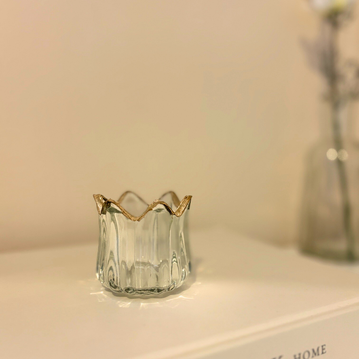 Gold Rim Glass Tealight Holder