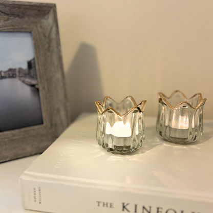 Gold Rim Glass Tealight Holder